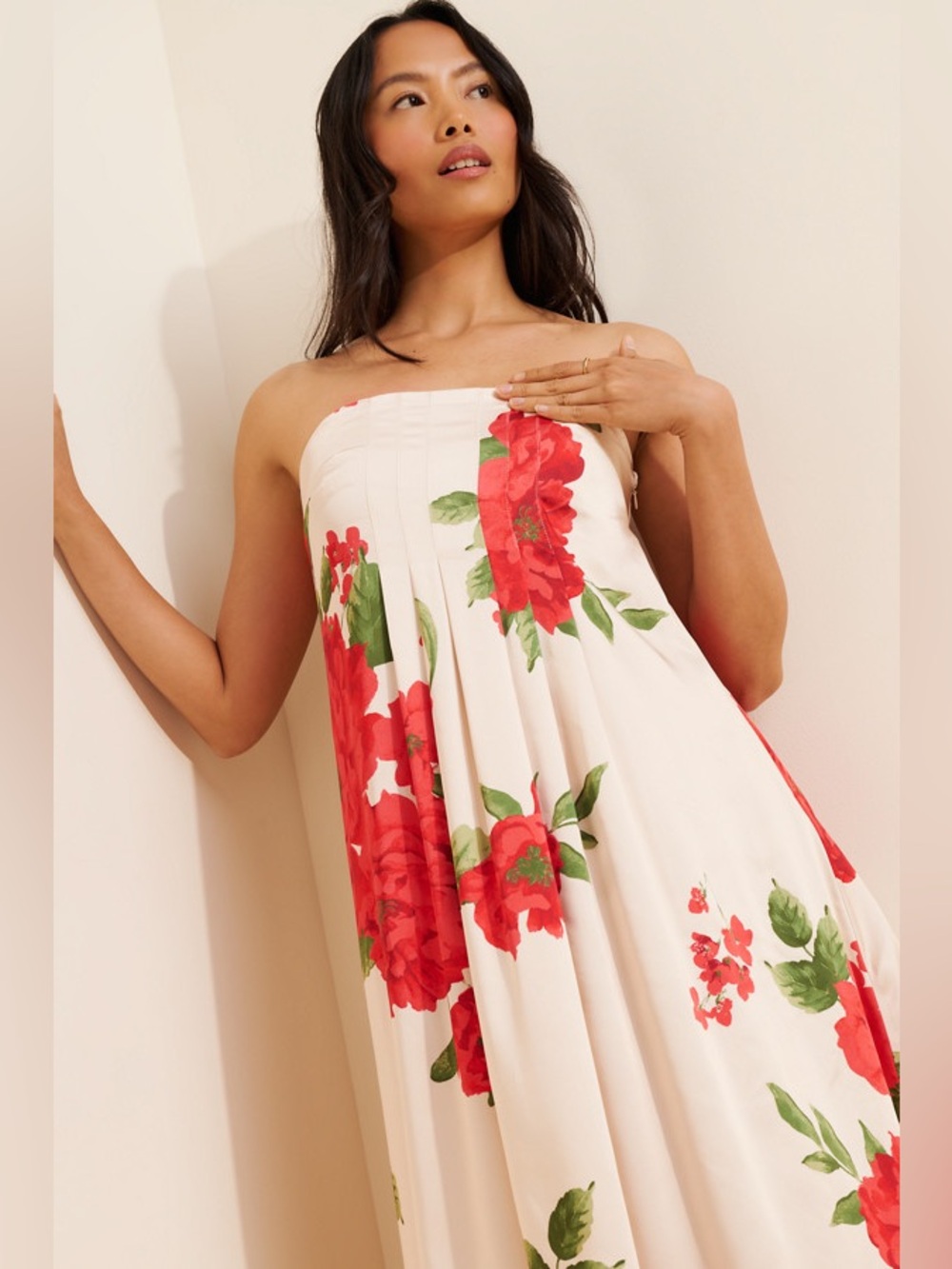 Free People Botanical Strapless Floral Maxi Dress - White/Red
